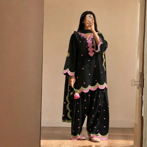 Pure Mul Chanderi Designer Embroidered Suit Set