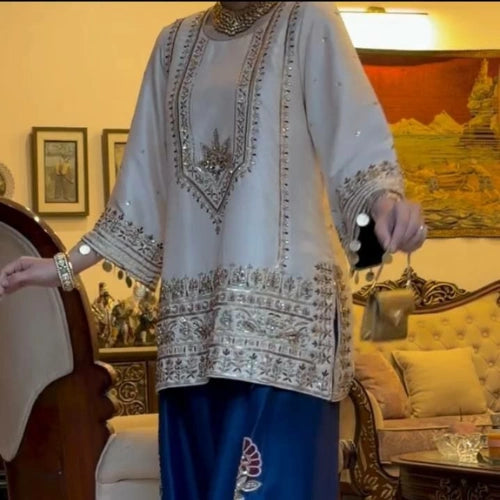 Embroidered Silk Sharara Set with Dupatta