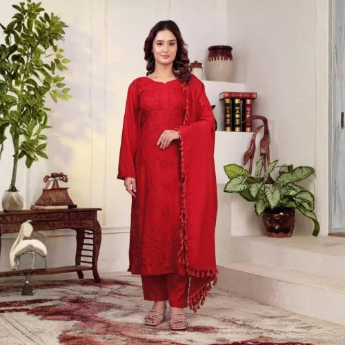 Designer Party Wear Embroidered Rayon Cotton Suit Set