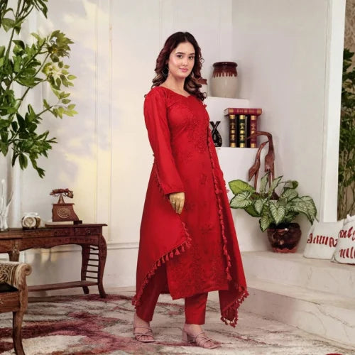 Designer Party Wear Embroidered Rayon Cotton Suit Set