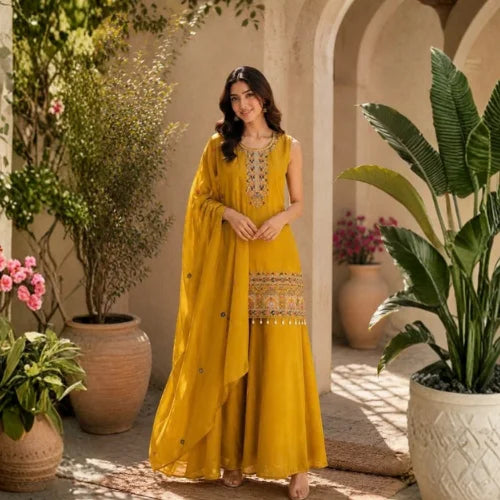 Premium Chinon Designer Kurti Palazzo Set