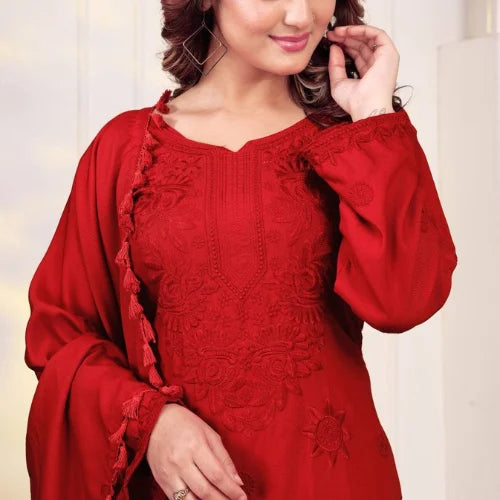Designer Party Wear Embroidered Rayon Cotton Suit Set