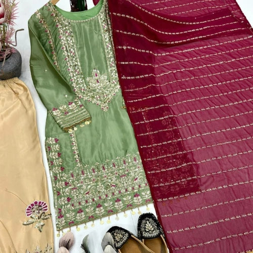 Embroidered Silk Sharara Set with Dupatta