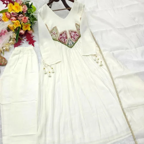 Pure Mal Chanderi Embroidered Designer Suit Set