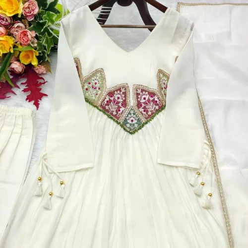 Pure Mal Chanderi Embroidered Designer Suit Set