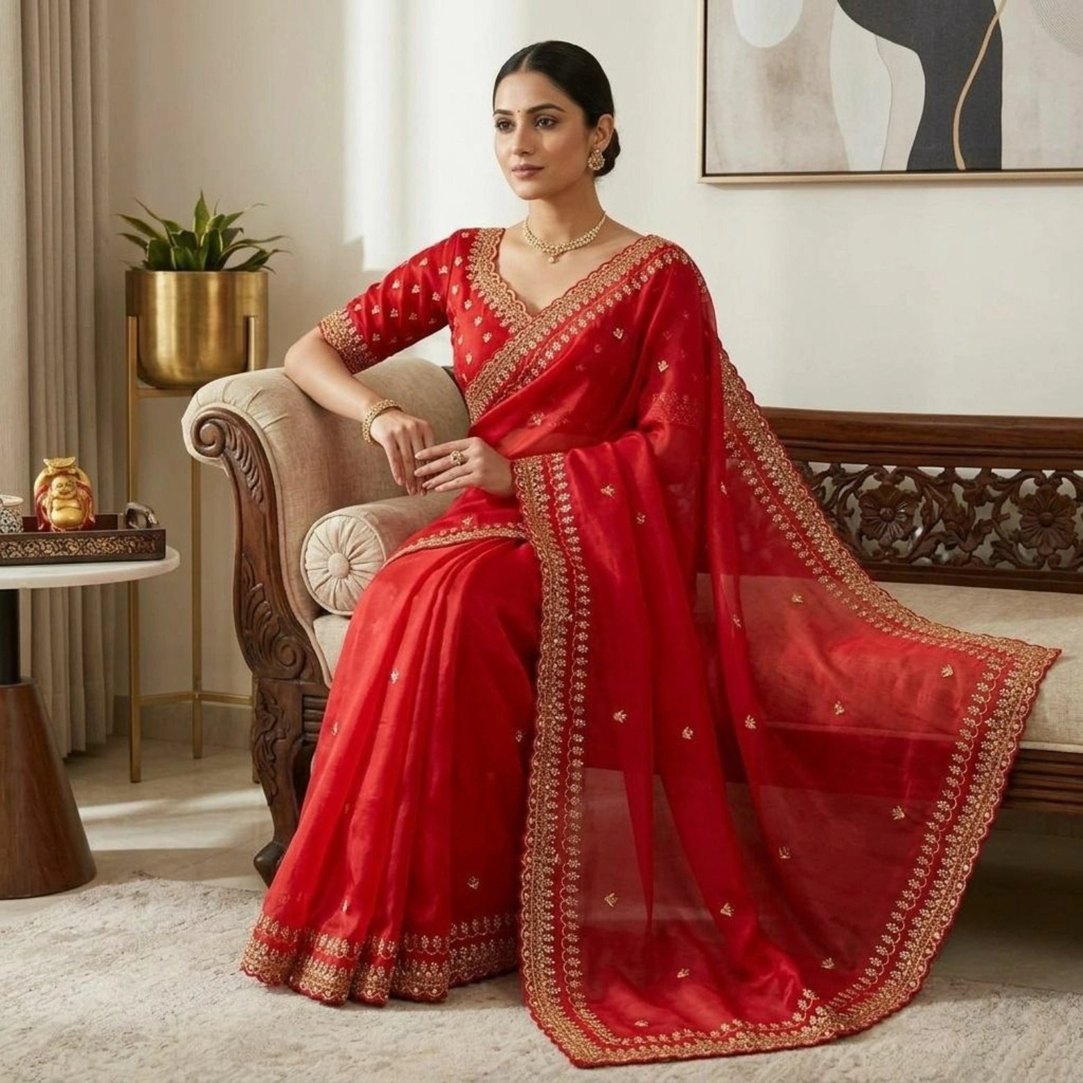 Sunheri Sequins Embroidered Designer Saree