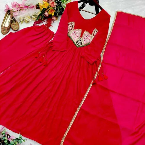 Pure Mal Chanderi Embroidered Designer Suit Set