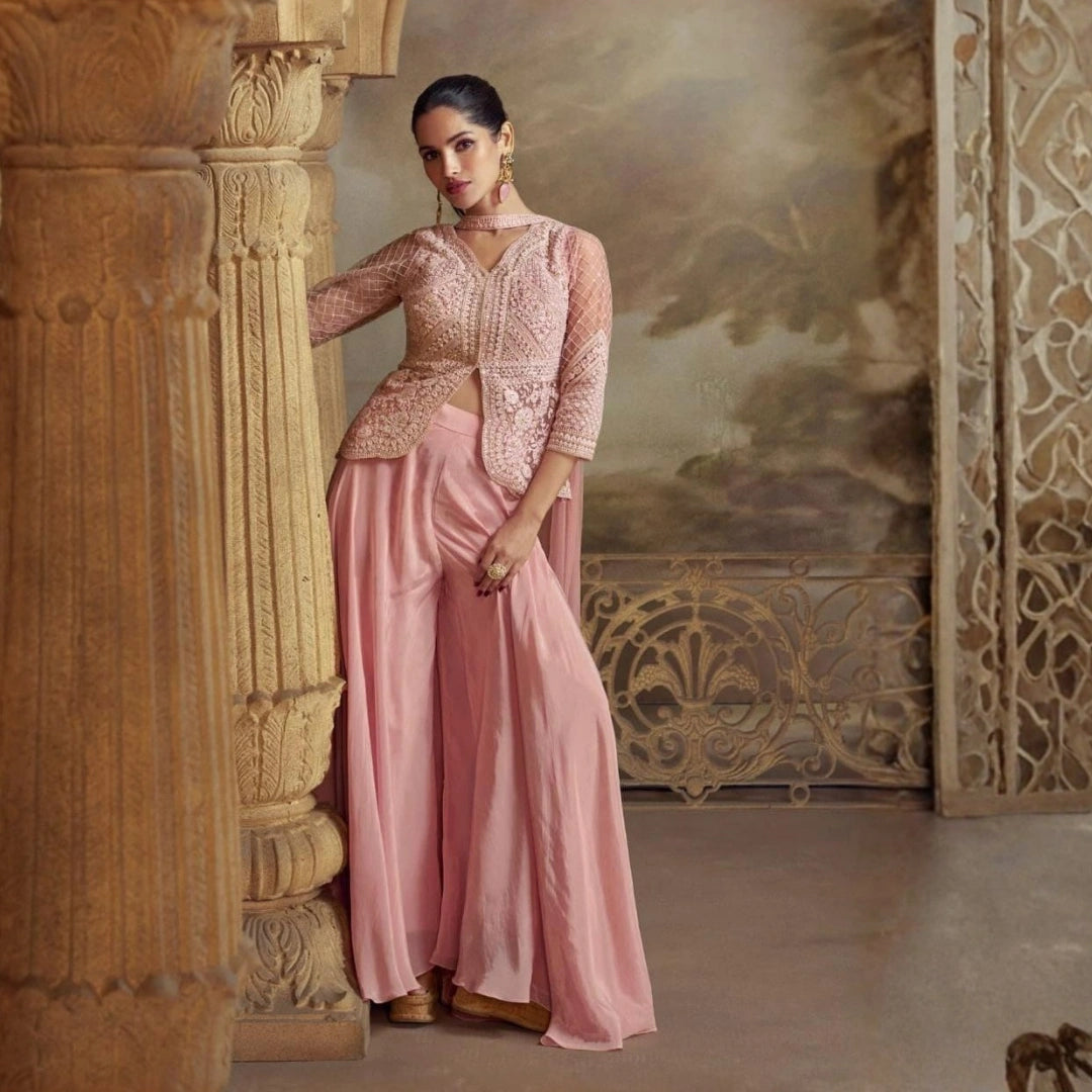 Net Embroidered Kurta Plazzo Set