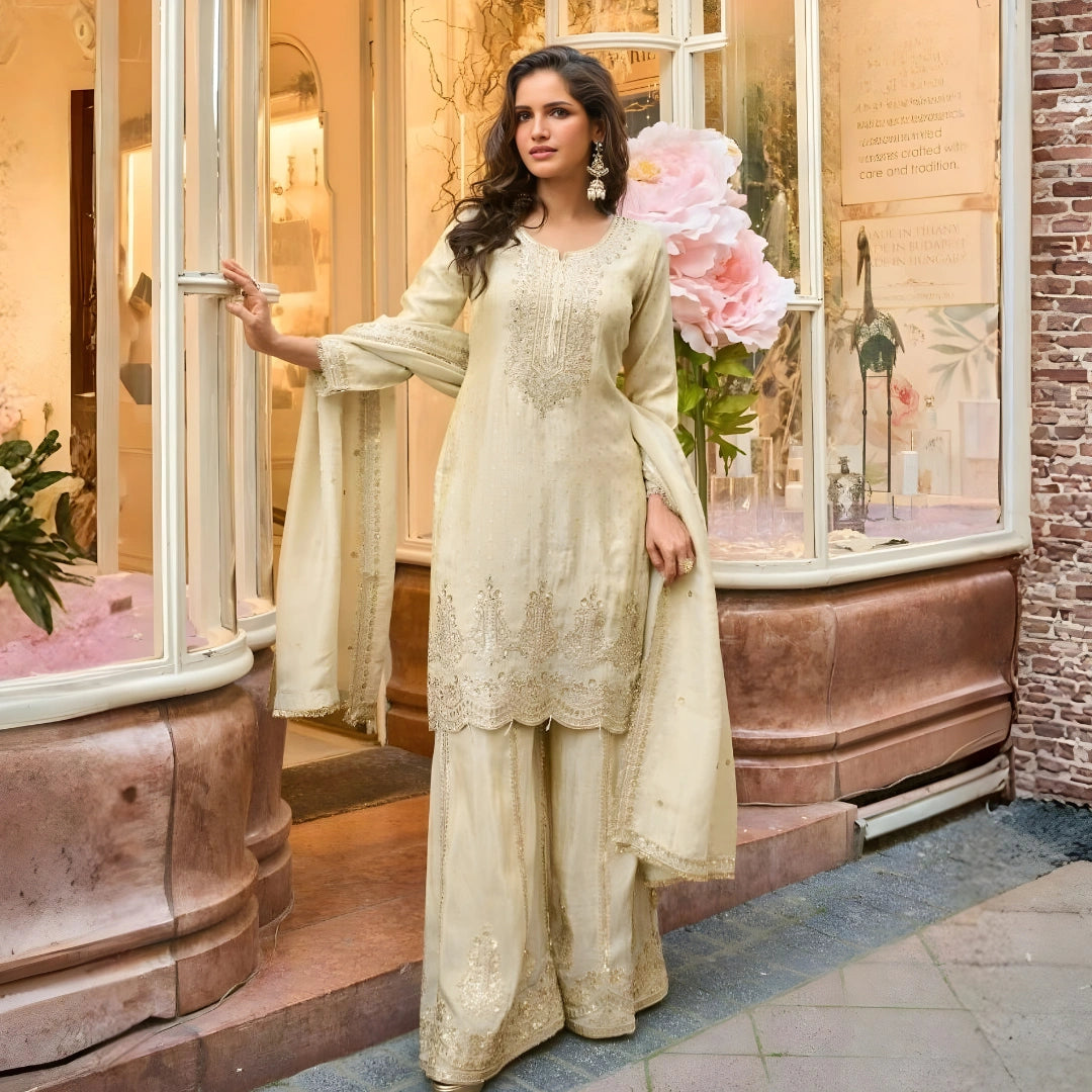 Real Simar Viscose Jacquard Kurta Set with Sequins Embroidery