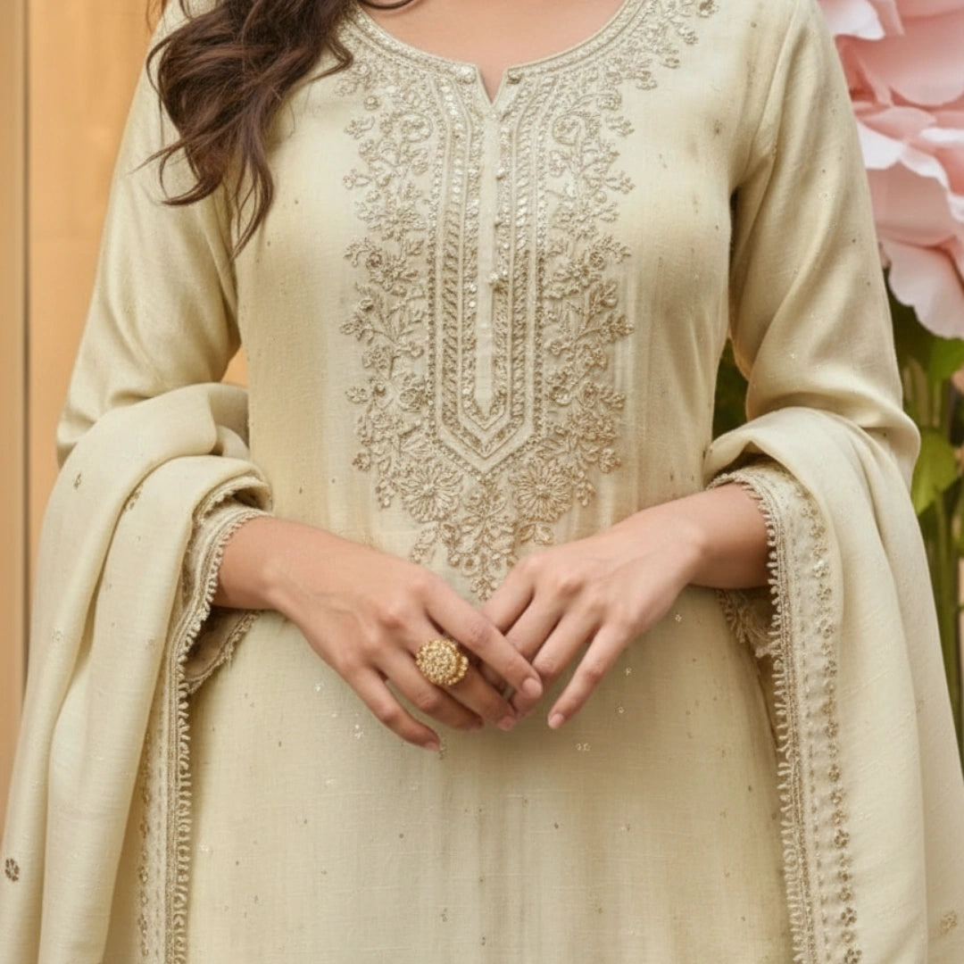 Real Simar Viscose Jacquard Kurta Set with Sequins Embroidery