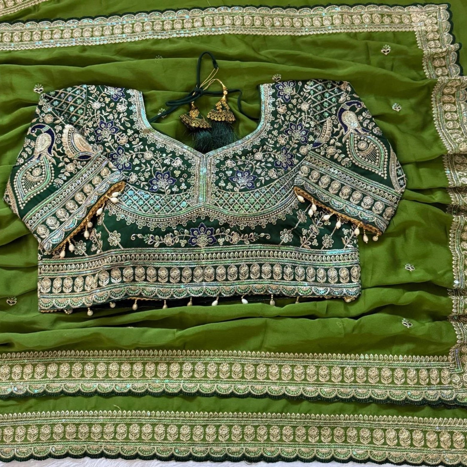 Panghat Rangoli Silk Embroidered Saree with Stitched Blouse
