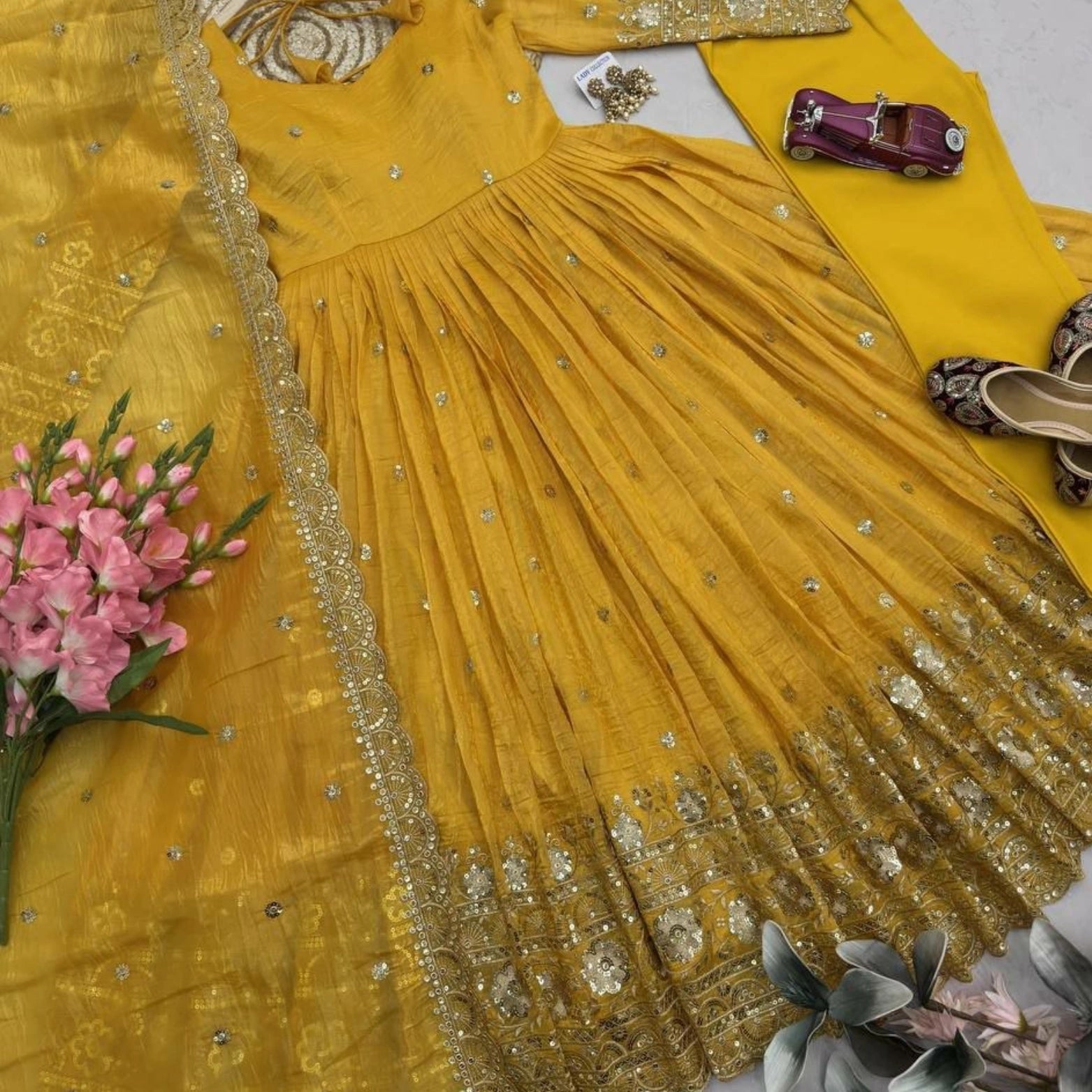 Aurelia Gold Crush Embroidered Anarkali Set