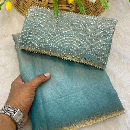 Pearl Cascade Fendi Satin Saree