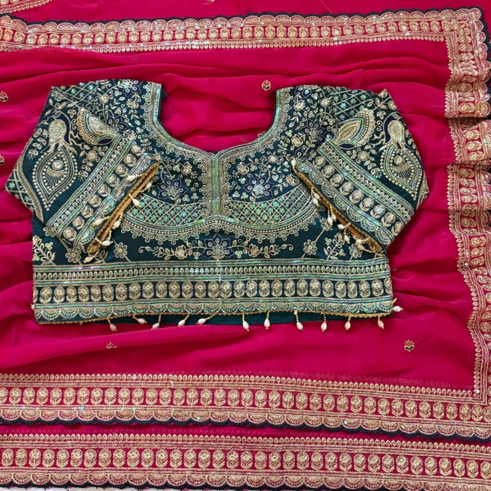 Panghat Rangoli Silk Embroidered Saree with Stitched Blouse
