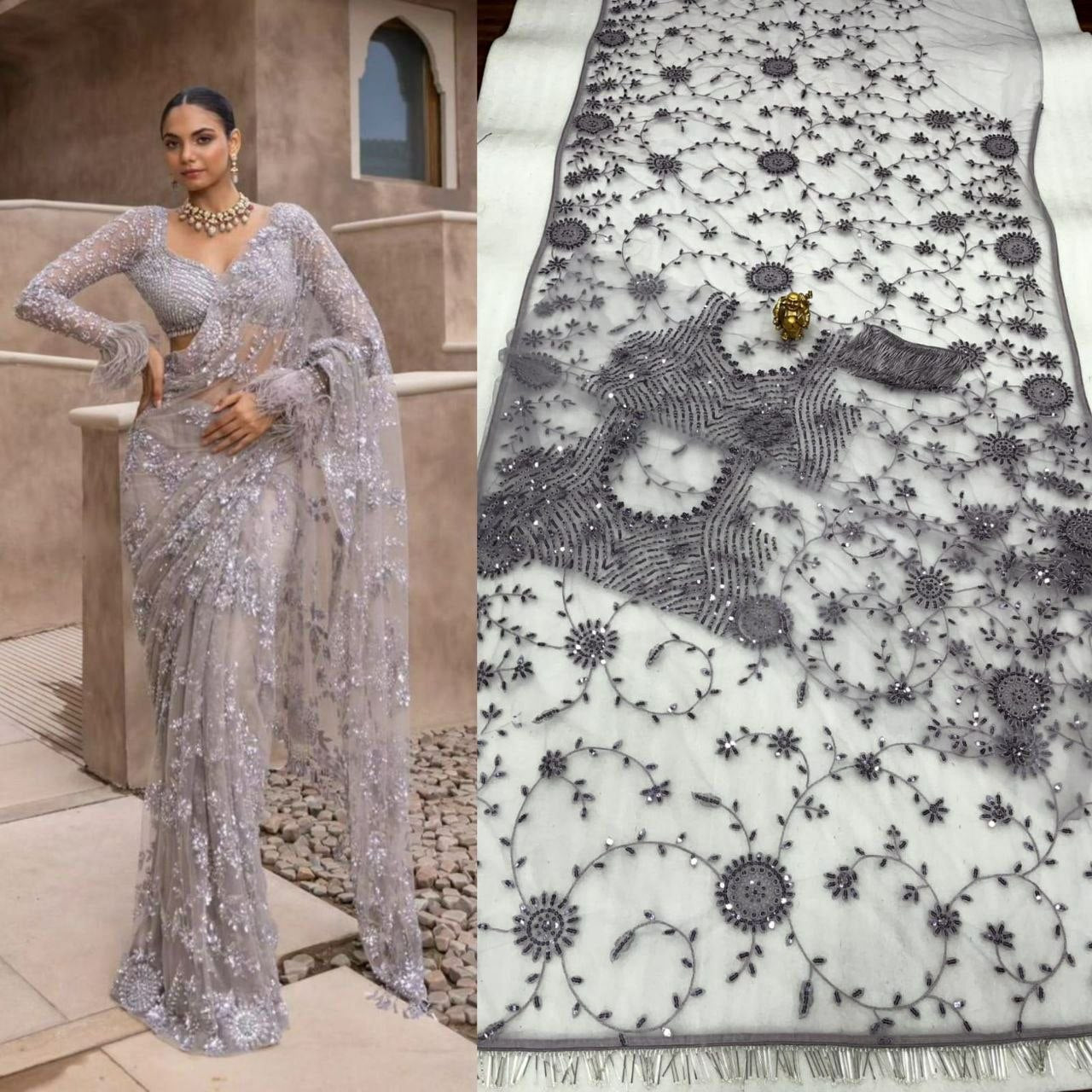 Butterfly Net Saree with sparkly sequins