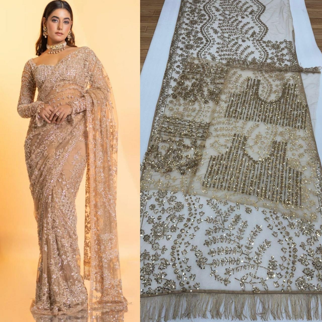 Butterfly Net Saree with sparkly sequins