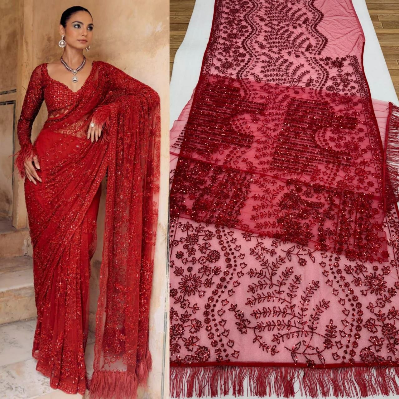 Butterfly Net Saree with sparkly sequins