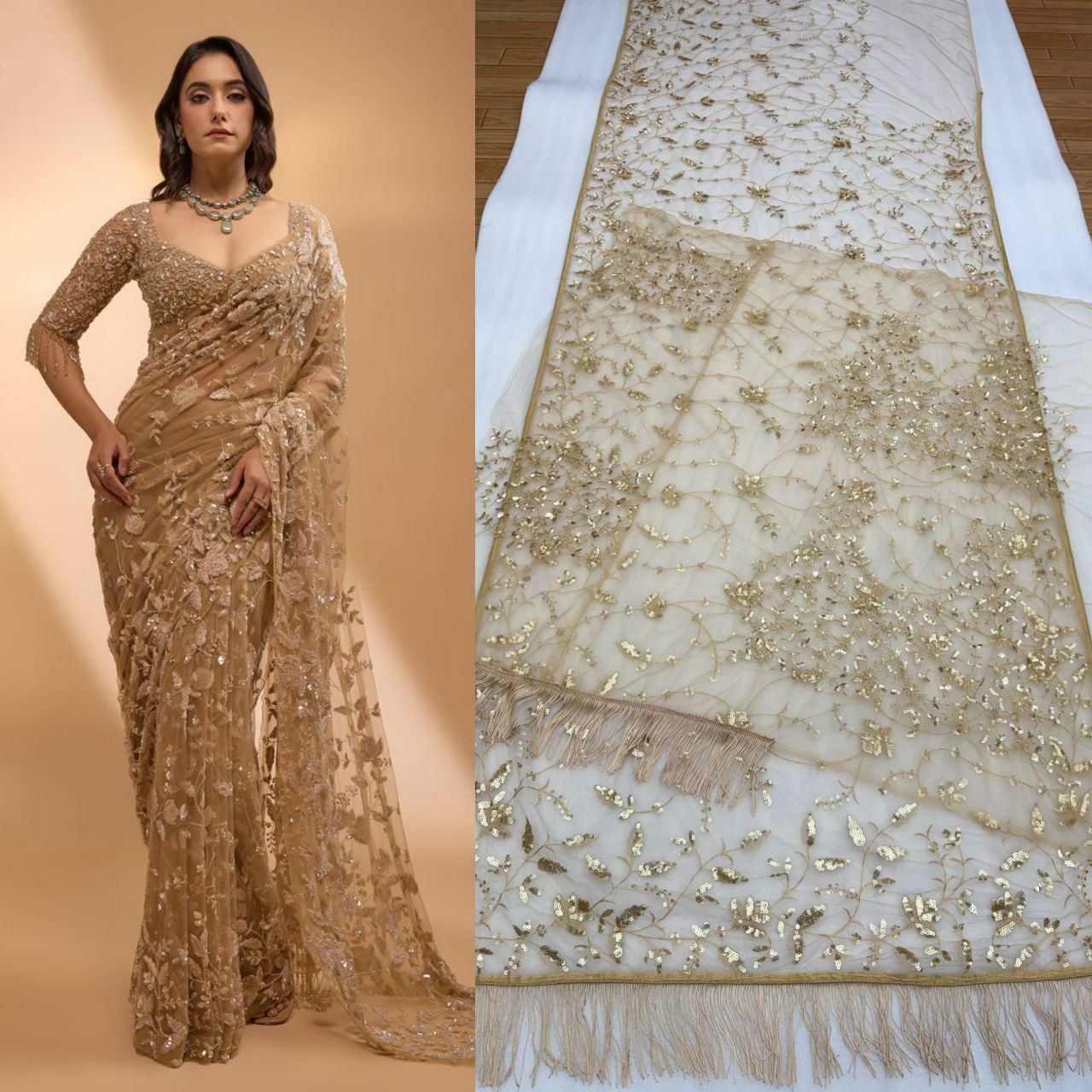 Butterfly Net Saree with sparkly sequins