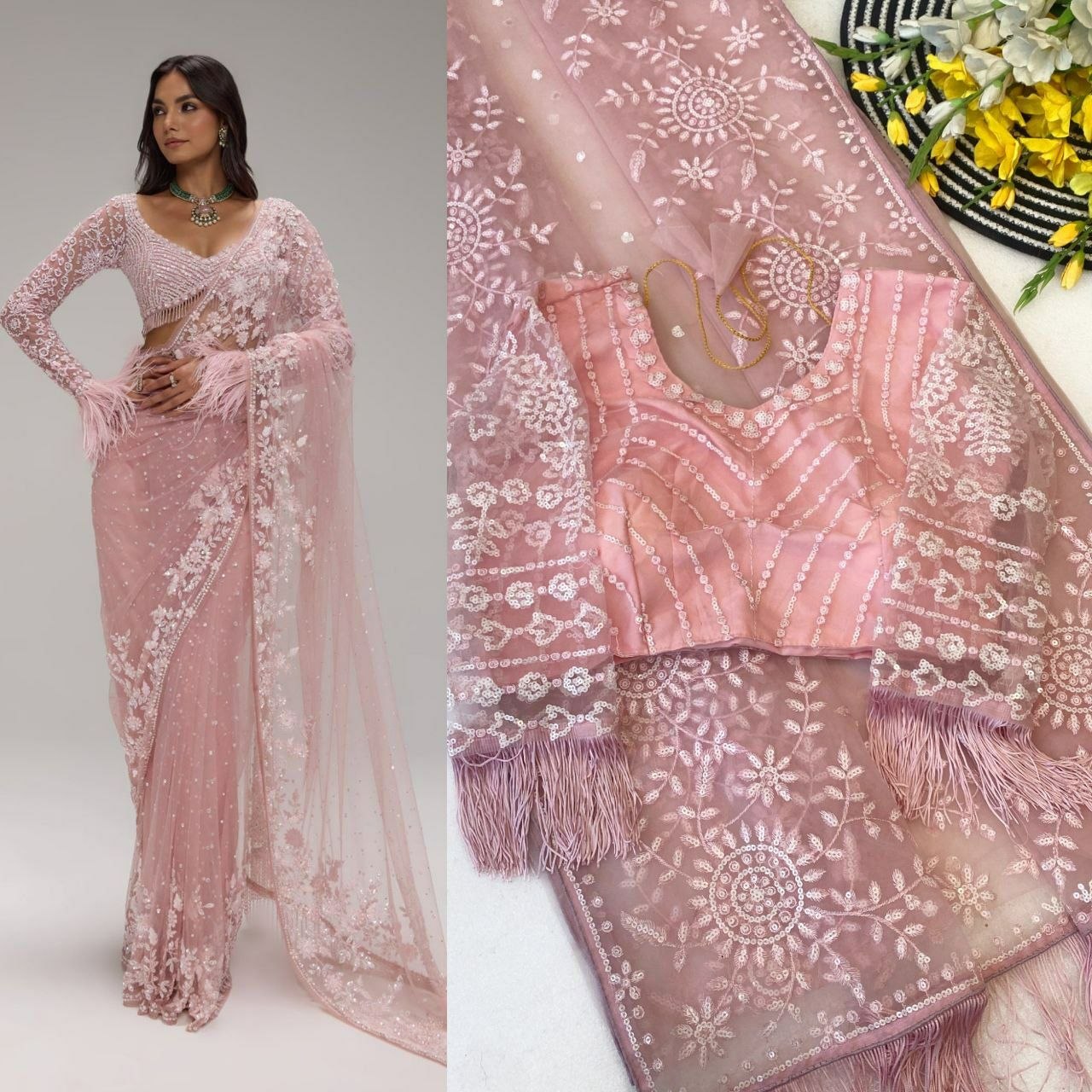 Butterfly Net Saree with sparkly sequins