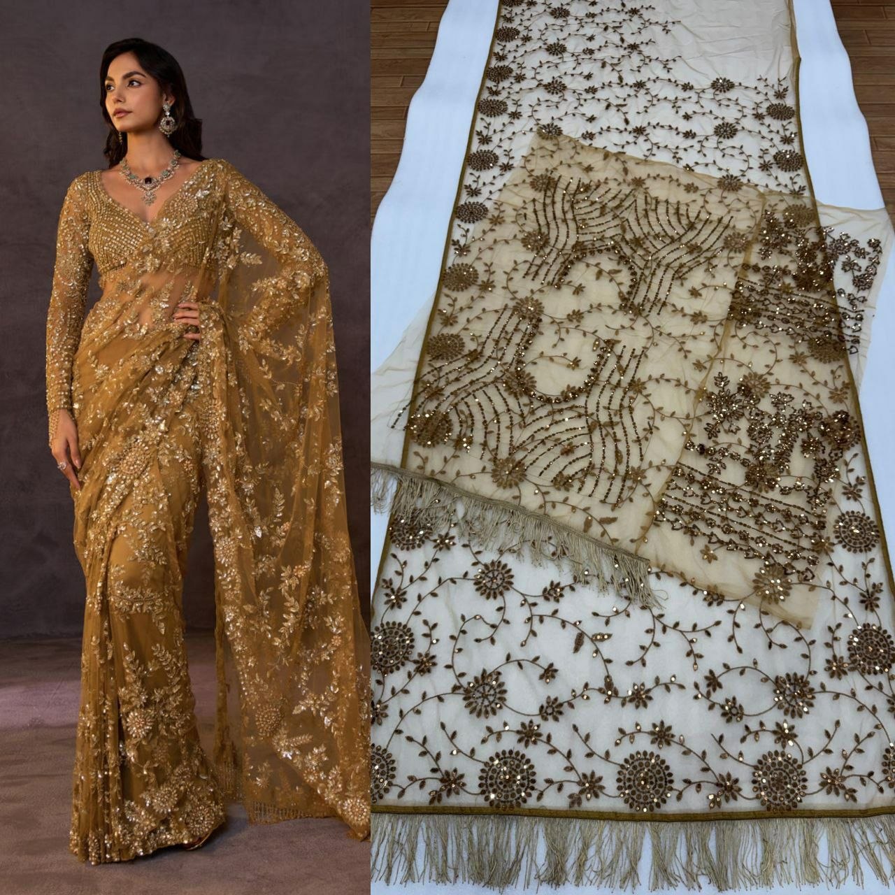 Butterfly Net Saree with sparkly sequins
