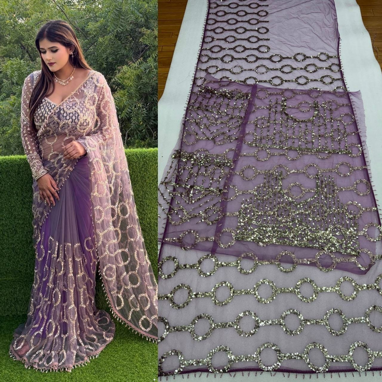 Butterfly Net Saree with sparkly sequins