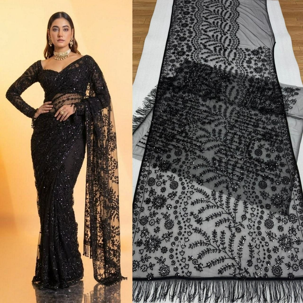 Butterfly Net Saree with sparkly sequins