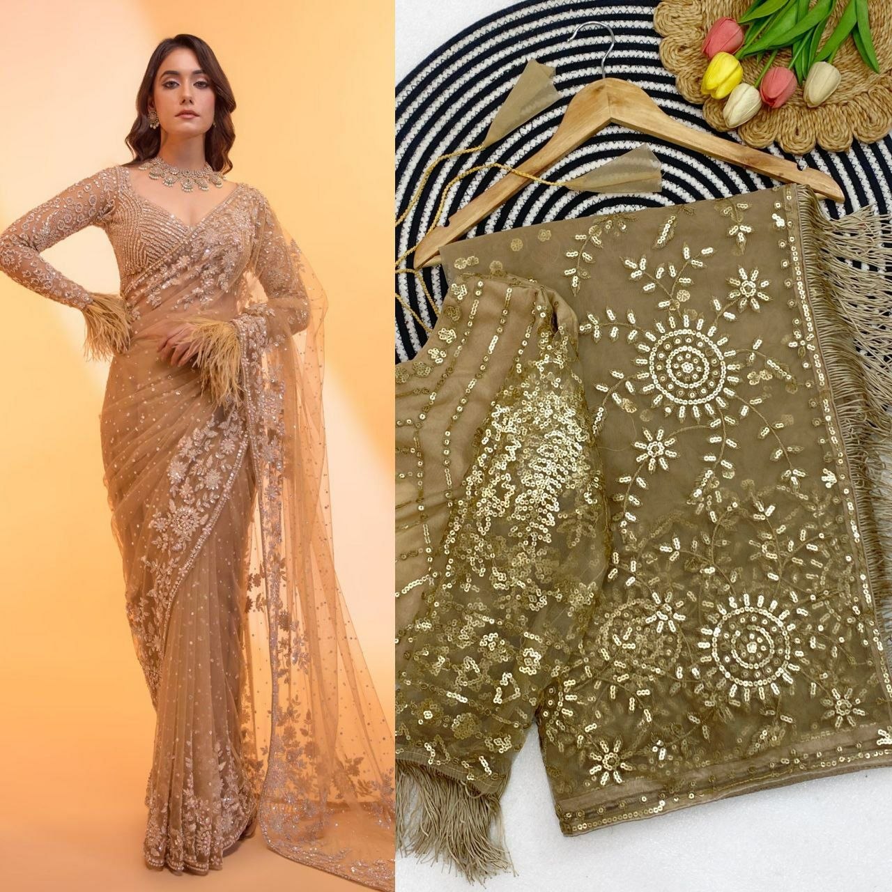 Butterfly Net Saree with sparkly sequins
