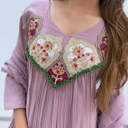 Pure Mul Chanderi Embroidered Gown Suit Set