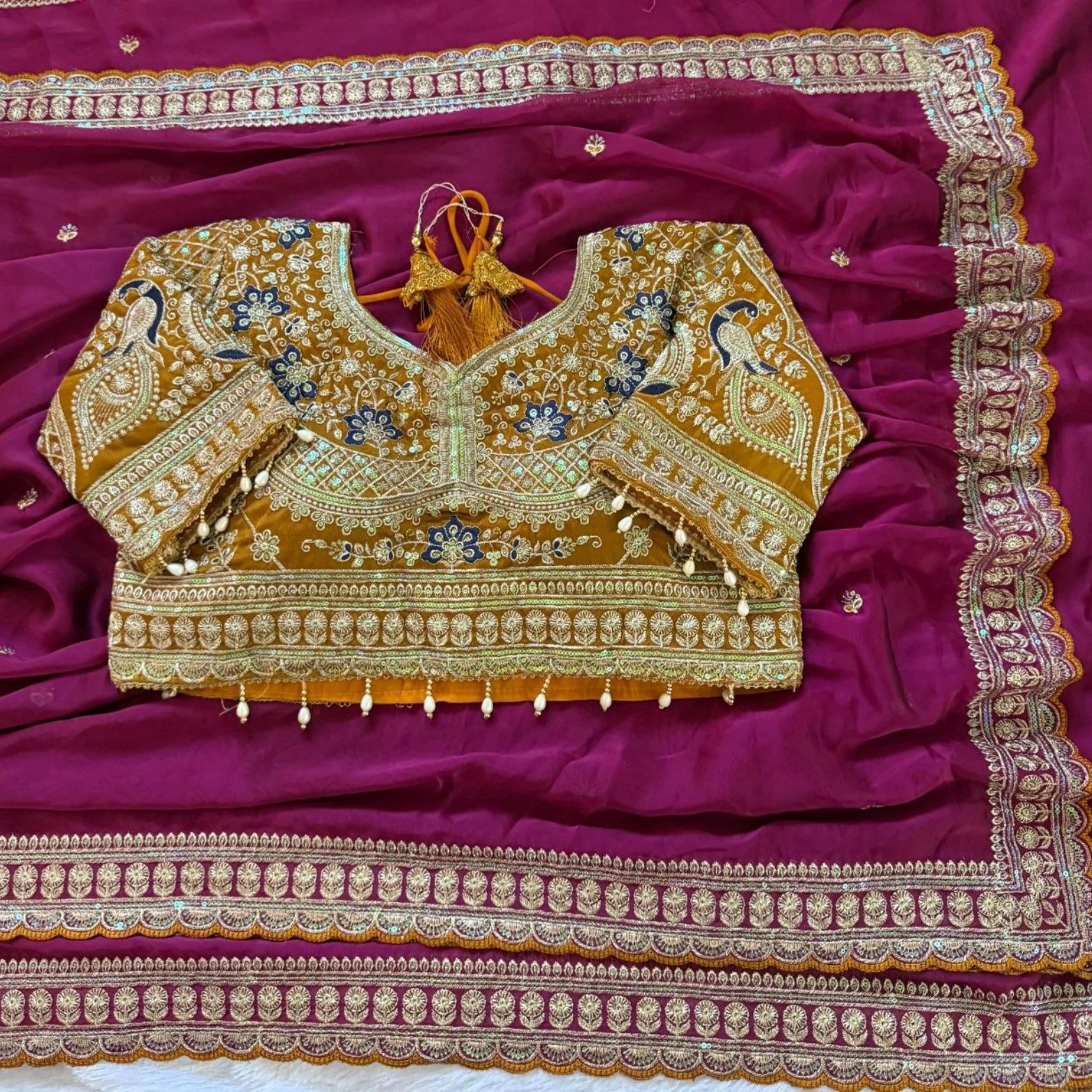 Panghat Rangoli Silk Embroidered Saree with Stitched Blouse