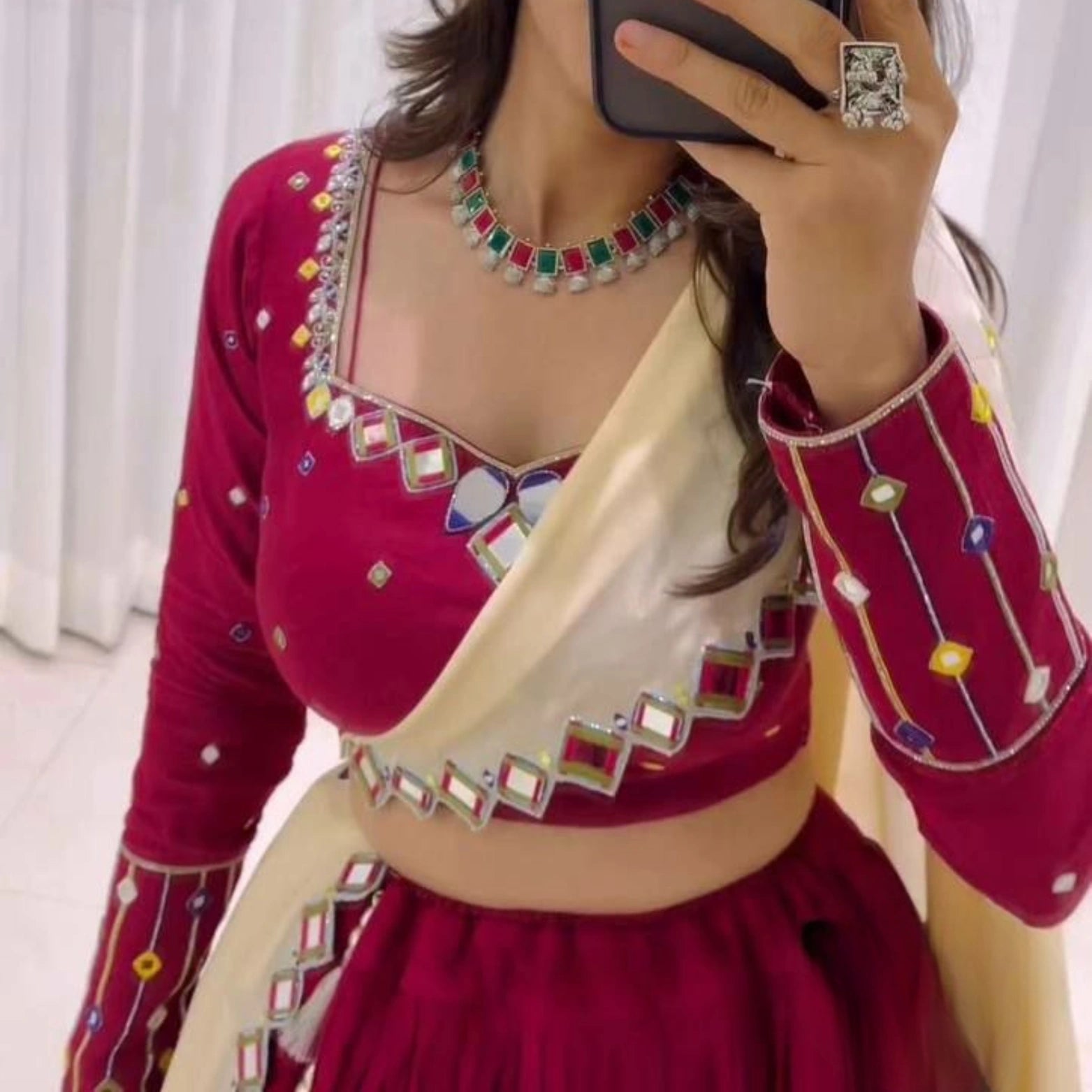 Gulnaar Mirrorwork Rayon Lehenga Set