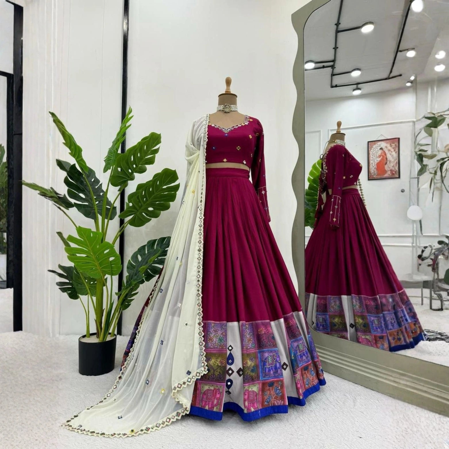 Gulnaar Mirrorwork Rayon Lehenga Set