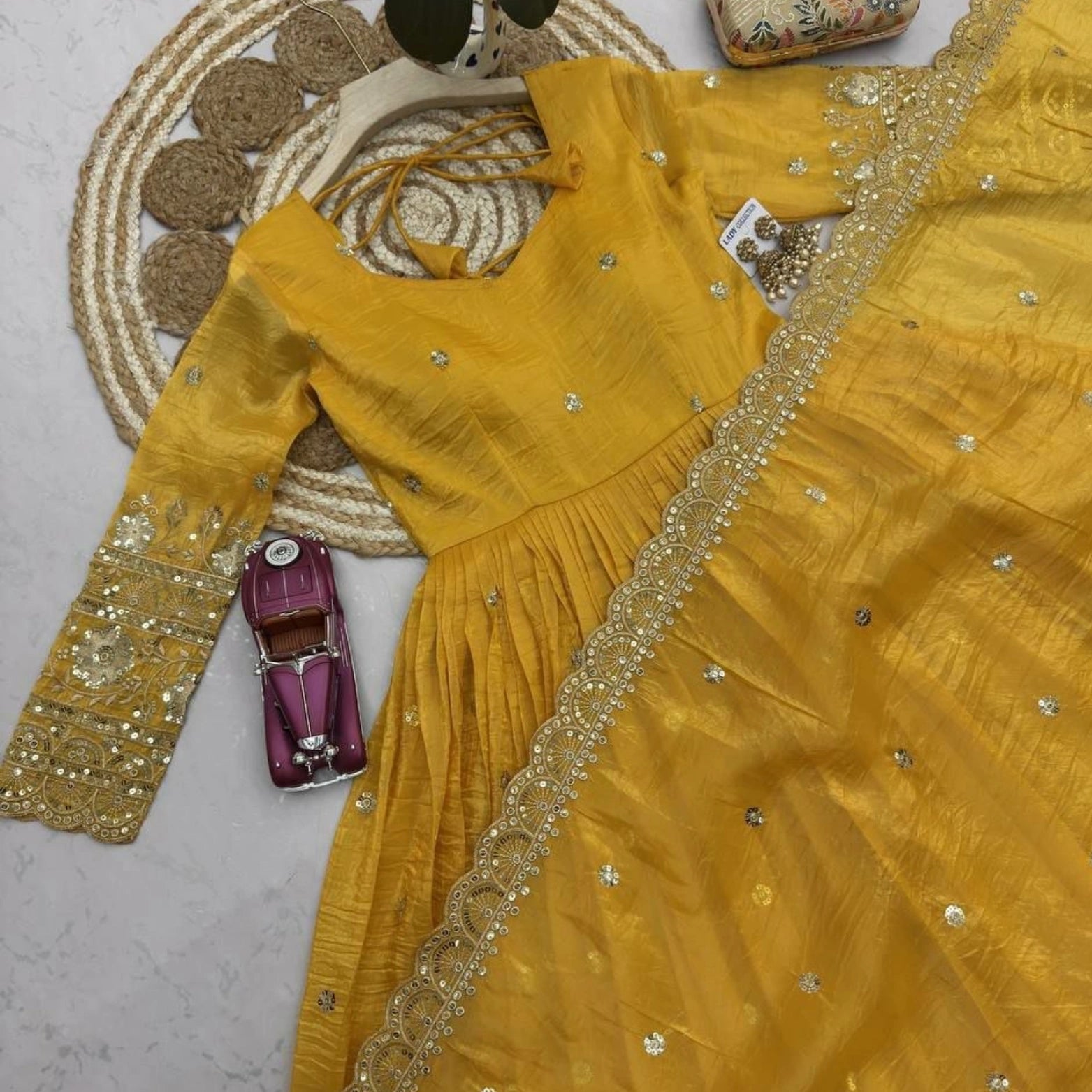 Aurelia Gold Crush Embroidered Anarkali Set