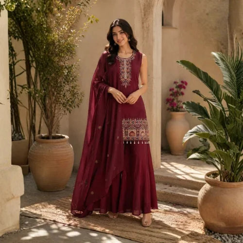 Premium Chinon Designer Kurti Palazzo Set