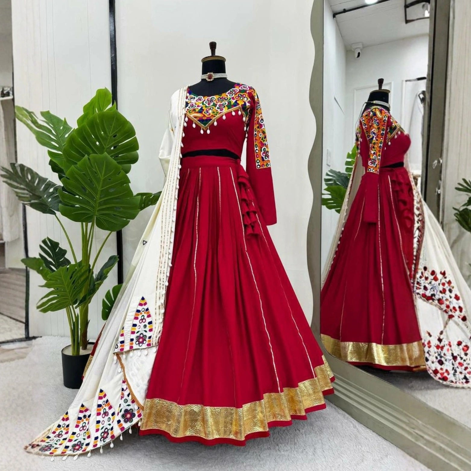 Ruhani Mirrorwork Rayon Silk Lehenga Set