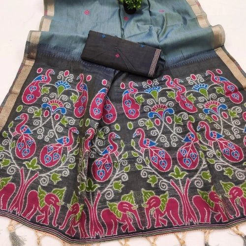 Meenakari Heritage Muga Cotton Saree