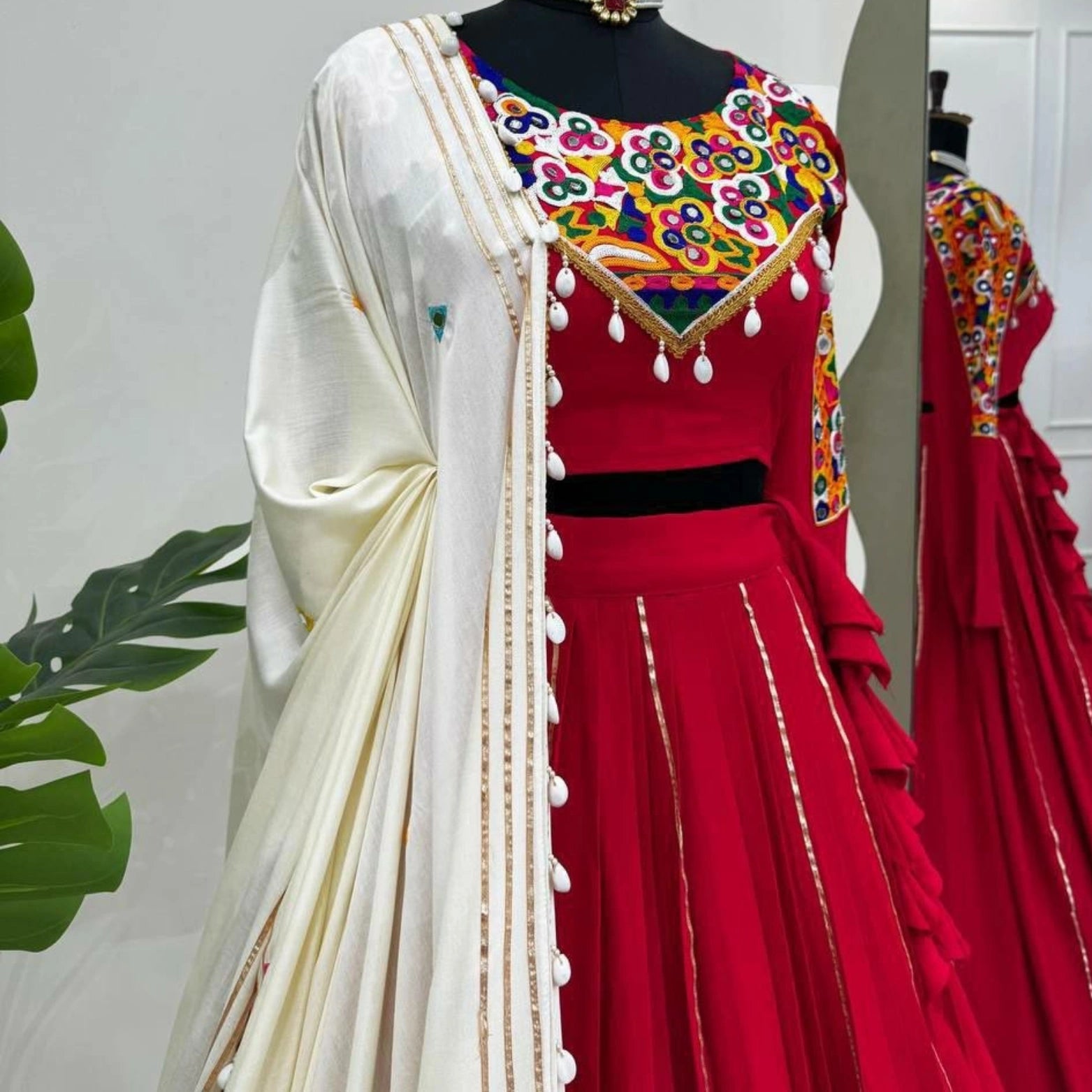 Ruhani Mirrorwork Rayon Silk Lehenga Set
