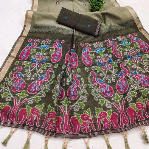 Meenakari Heritage Muga Cotton Saree