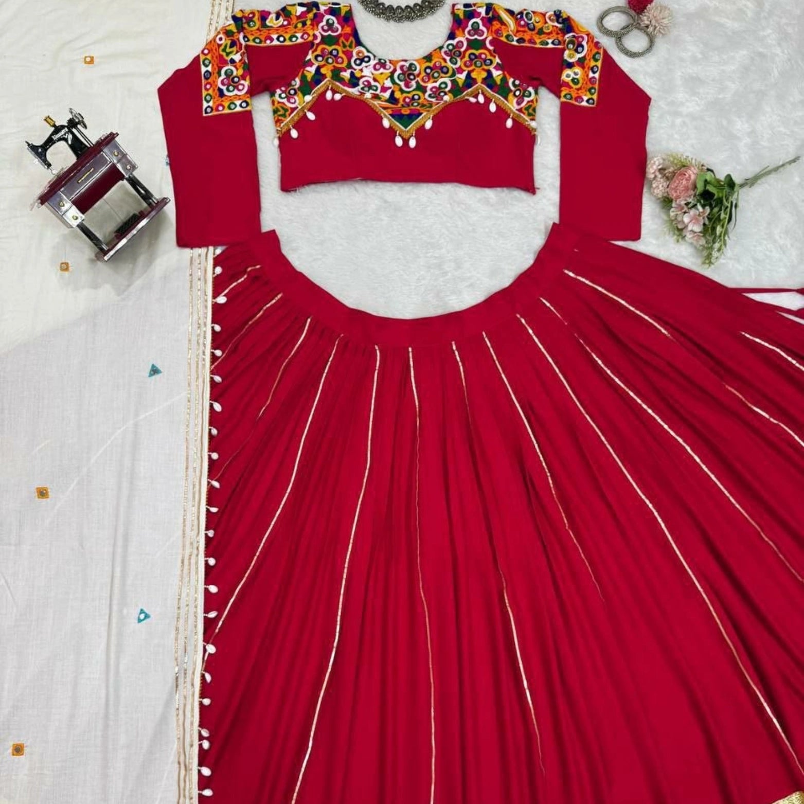 Ruhani Mirrorwork Rayon Silk Lehenga Set