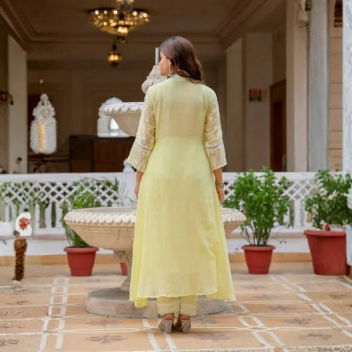 Pure Mal Cotton Lucknowi Embroidered Gown Set