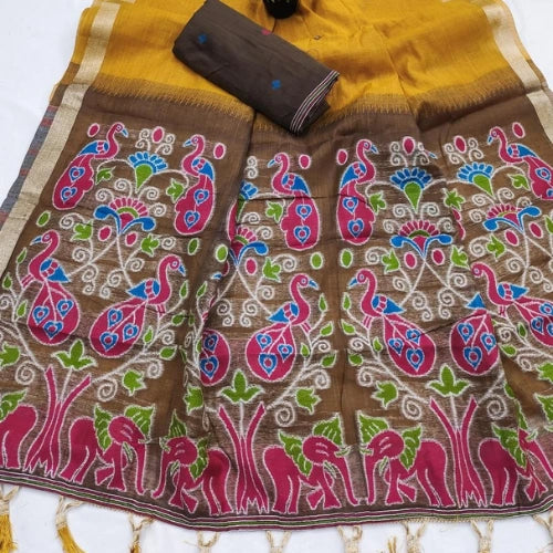 Meenakari Heritage Muga Cotton Saree