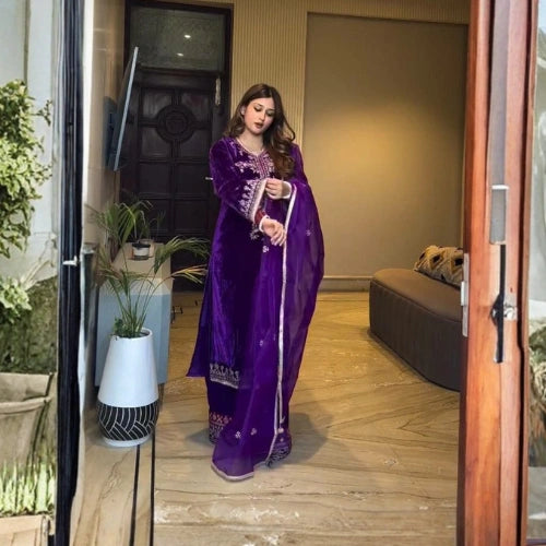 Elara Velvet Plazzo Suit