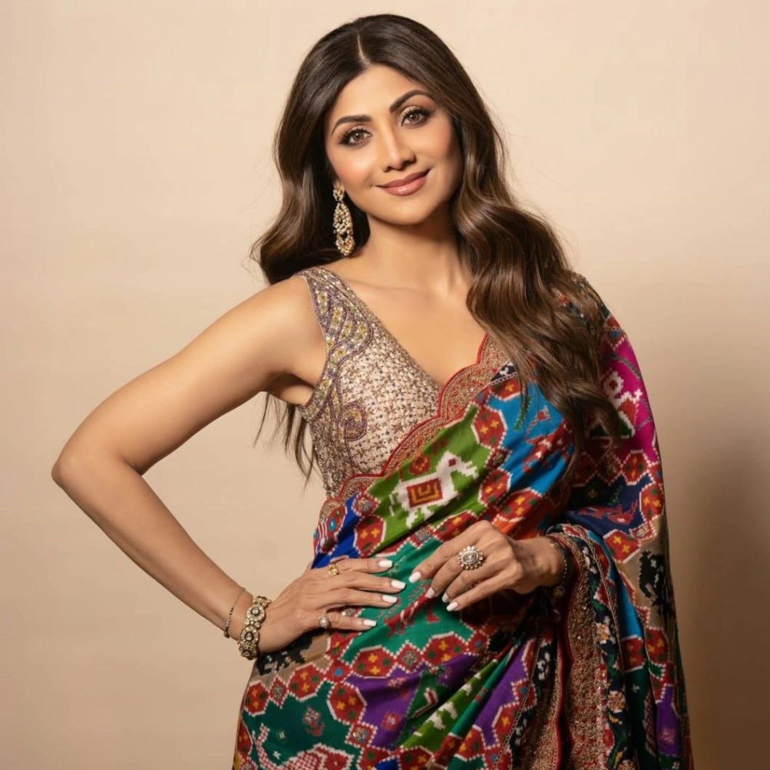Digital Patola Georgette Saree with Swarovski & Sequins Embroidery