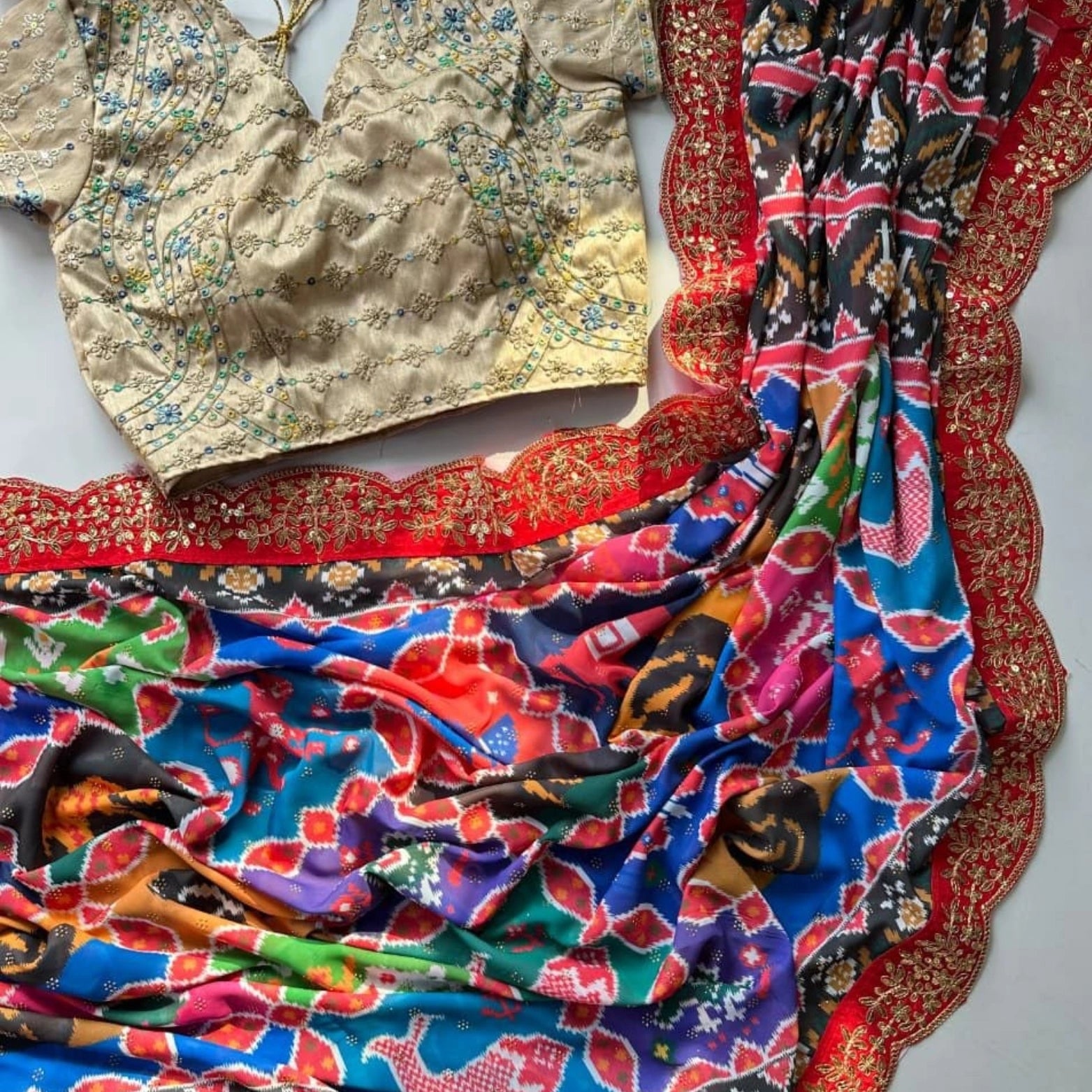 Digital Patola Georgette Saree with Swarovski & Sequins Embroidery