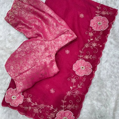 Ruhani Appliqué Chiffon Saree