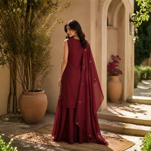Premium Chinon Designer Kurti Palazzo Set