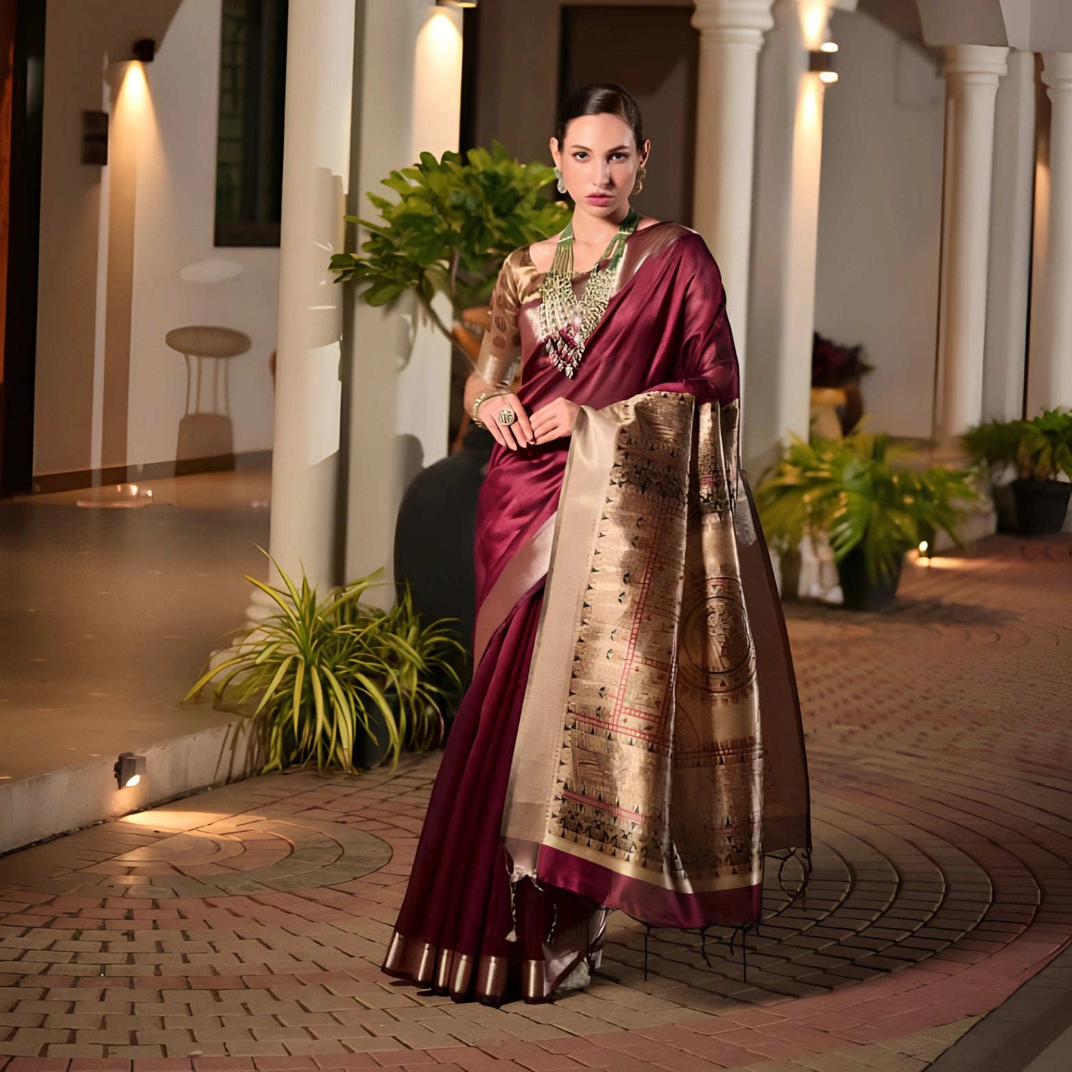 Khadi Raw Silk Saree with Hand-Painted Madhubani Pallu