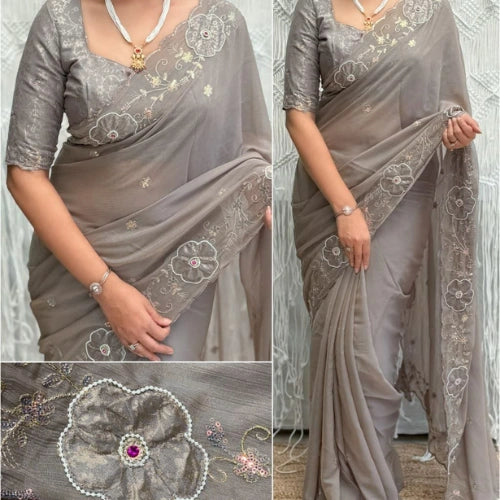Ruhani Appliqué Chiffon Saree