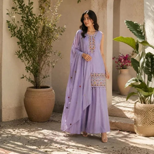 Premium Chinon Designer Kurti Palazzo Set