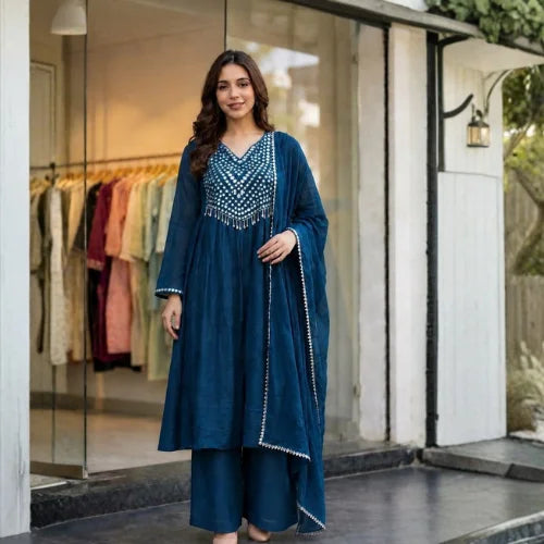 Rangoli Crush Silk Foil Mirror Work Suit Set