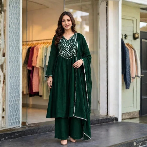 Rangoli Crush Silk Foil Mirror Work Suit Set